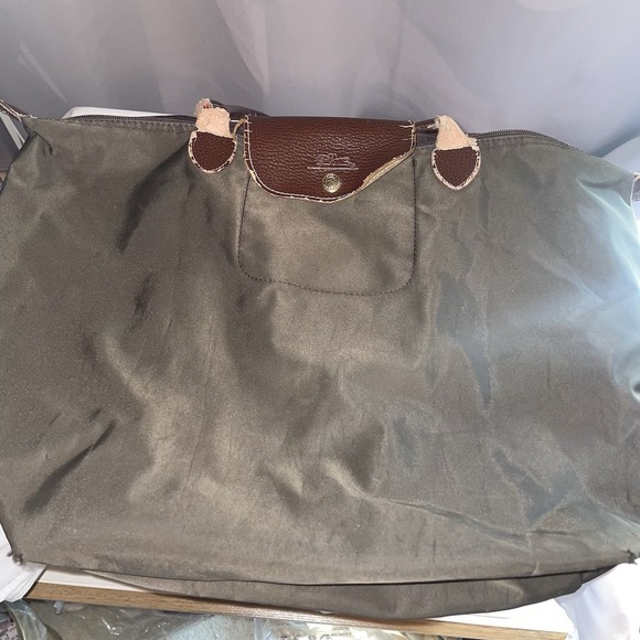 PROJECT Longchamp Le Pliage Modele Depose Brown Nylon Leather Shoulder Tote Bag - Picture 5 of 16